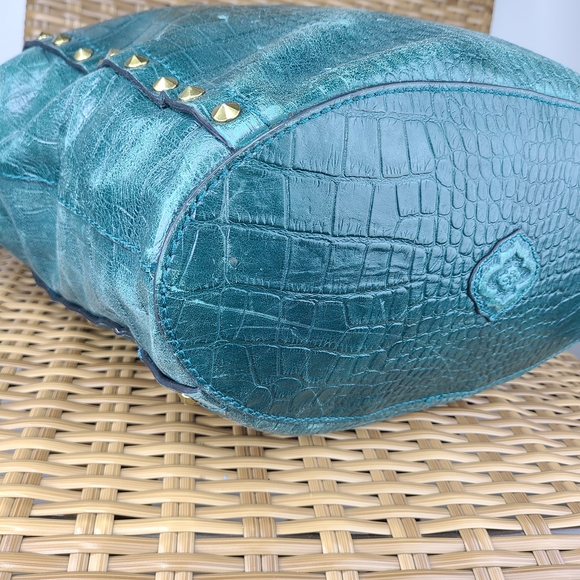 orYANY Dark Green Croc Embossed Gold Studded Leather Handbag With Shoulder Strap - Picture 12 of 16